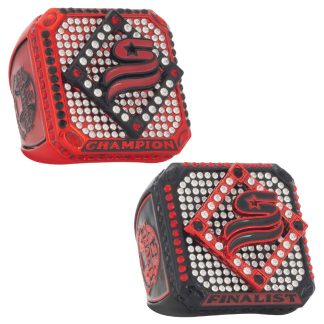 USSSA Riser Series Championship Ring Red & Black with raised 3D USSSA logo and baseball diamond design