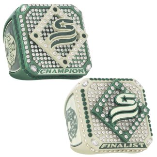USSSA Riser Series Championship Ring Green & Cream with raised 3D USSSA logo and baseball diamond design